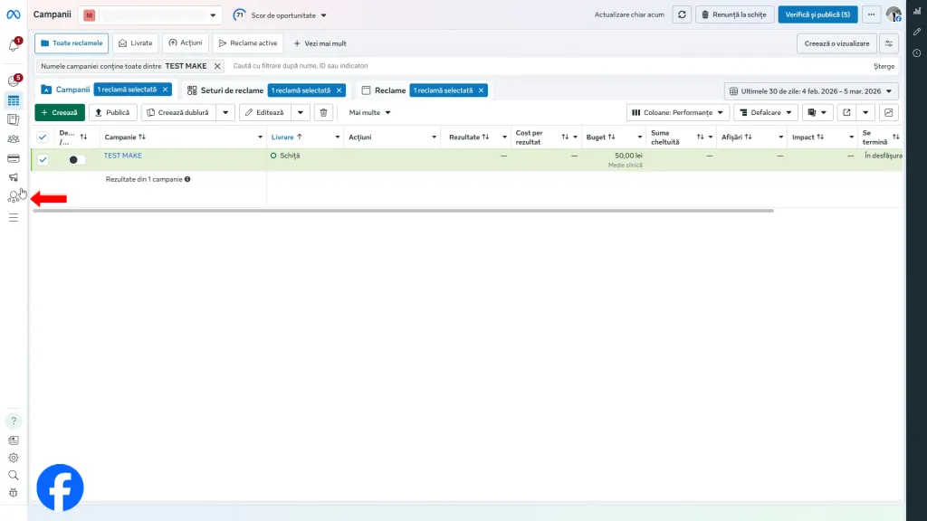 Integrare | Pasul 1 - accesați facebook ads manager și navigați către events manager
