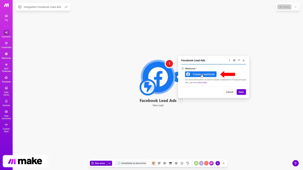 Integrare | Pasul 10 - inițiați crearea unui webhook