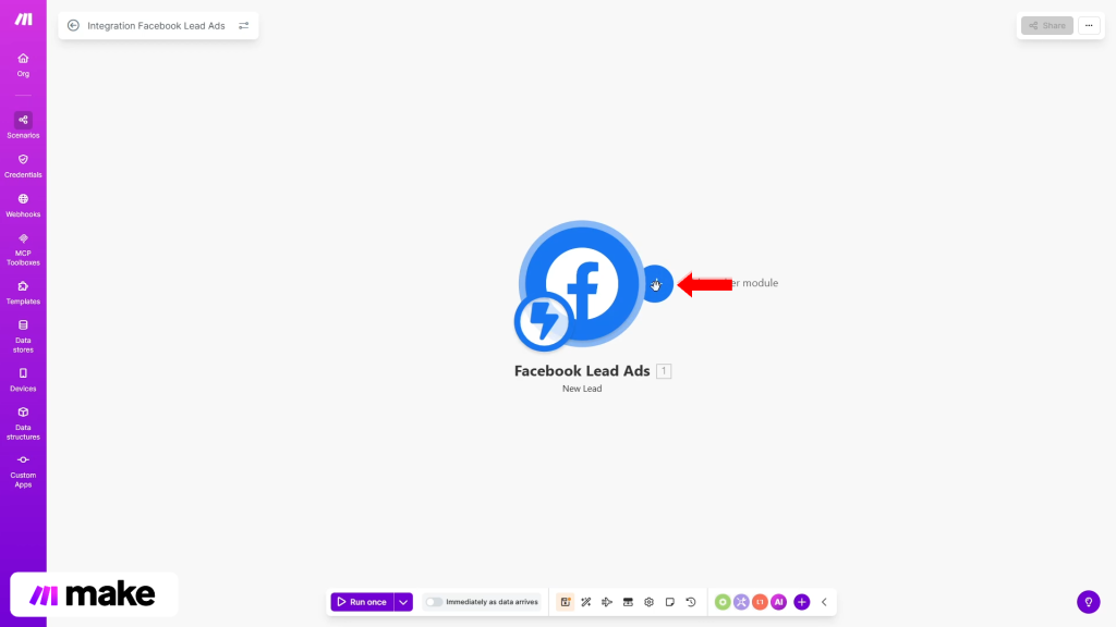 Integrare | Pasul 15 - adăugați un modul nou după facebook lead ads