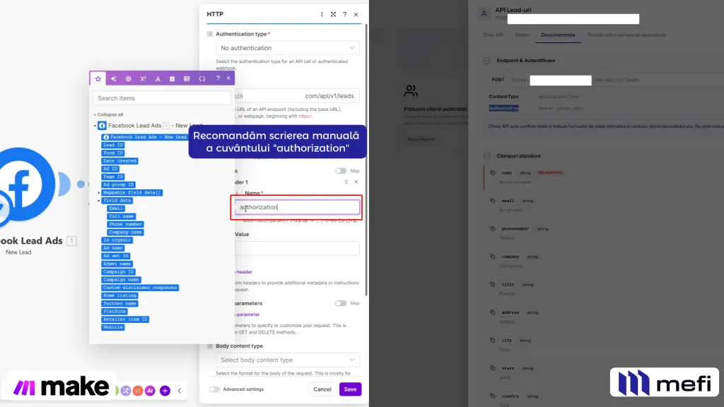 Integrare | Pasul 25 - completați câmpul name al header-ului cu authorization