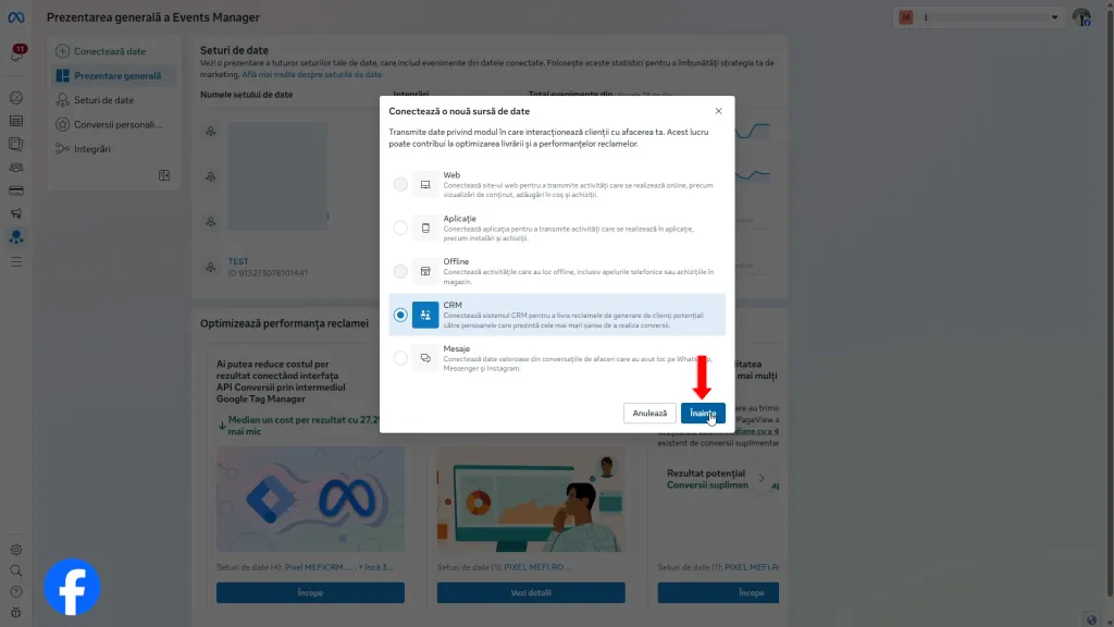 Integrare | Pasul 3 - selectați tipul de sursă crm