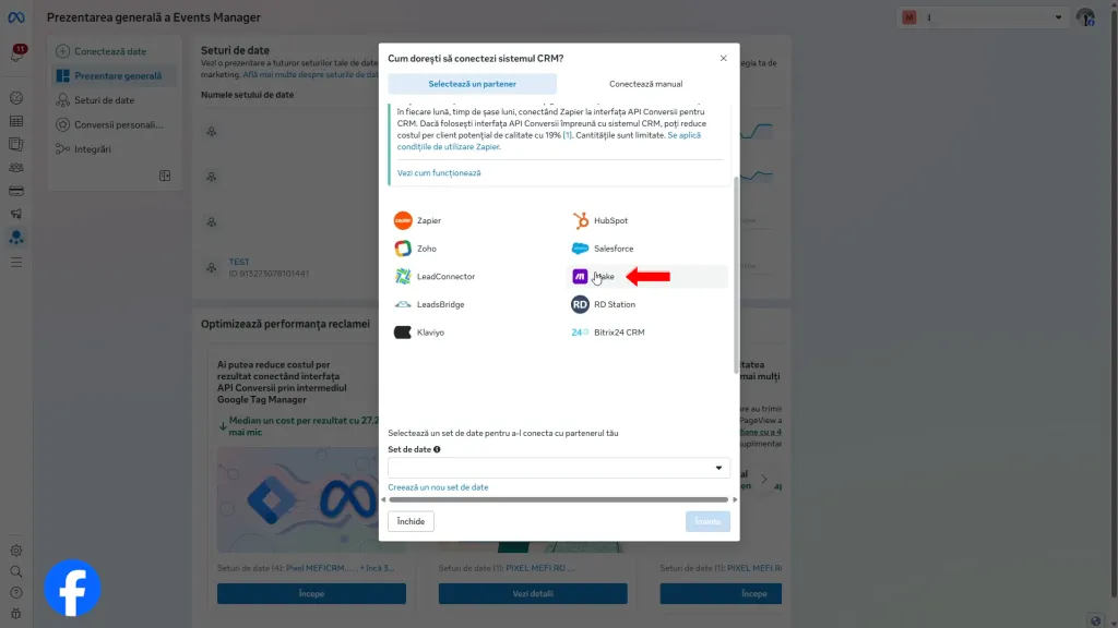 Integrare | Pasul 4 - alegeți make ca partener crm