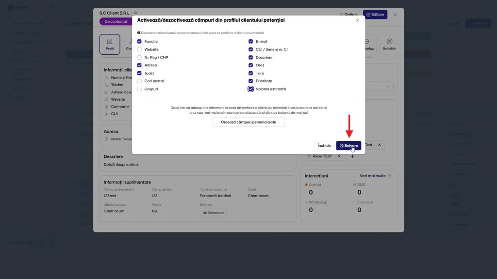 Pasul 11 - activează sau dezactivează câmpuri direct din profil