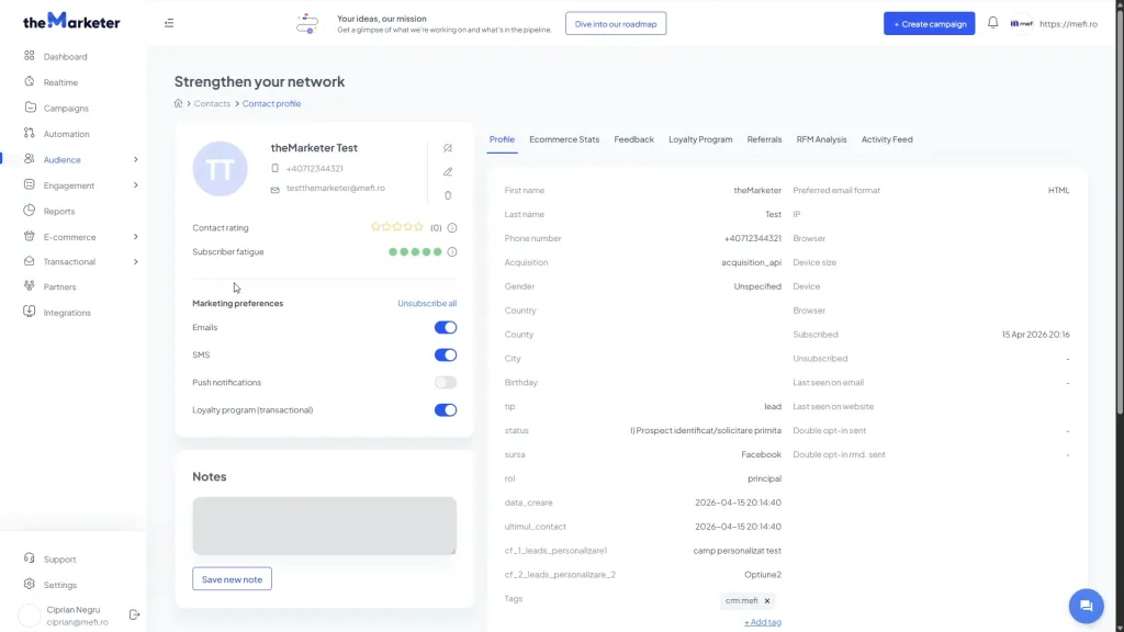 Mefi cu themarketer | Pasul 15 - verificați datele și câmpurile personalizate