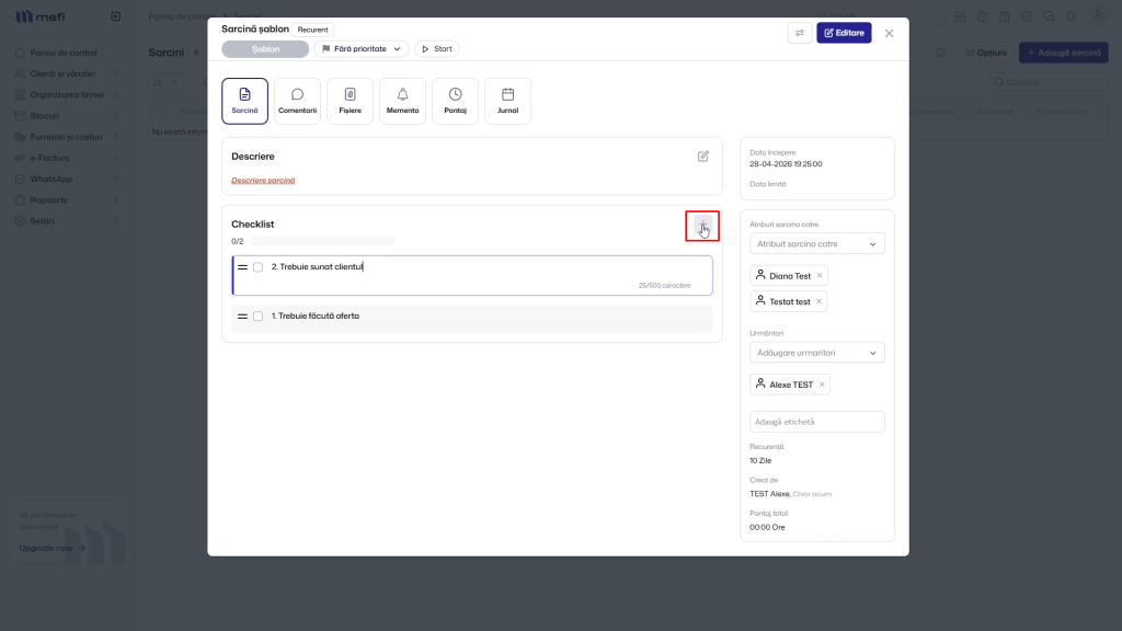 Sarcină | Pasul 4 - adaugă elemente de checklist pe șablon