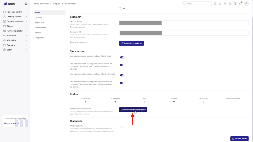 Mefi cu themarketer | Pasul 9 - efectuați resincronizarea completă