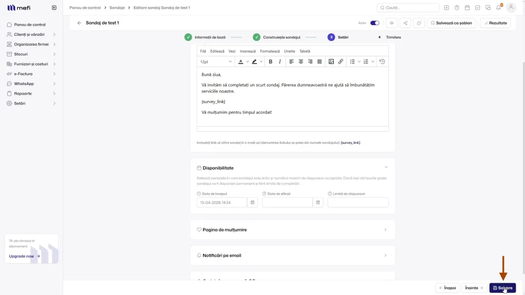 Cum configurezi corect un sondaj | Pasul 15 - setați data de începere și disponibilitatea