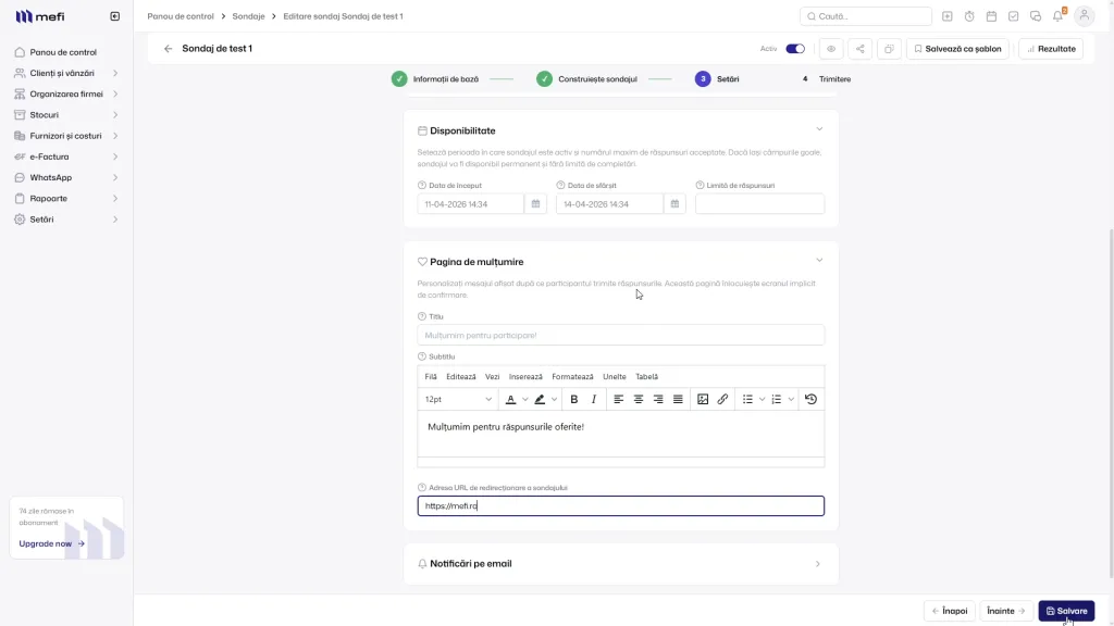 Cum configurezi corect un sondaj | Pasul 18 - personalizați pagina de mulțumire