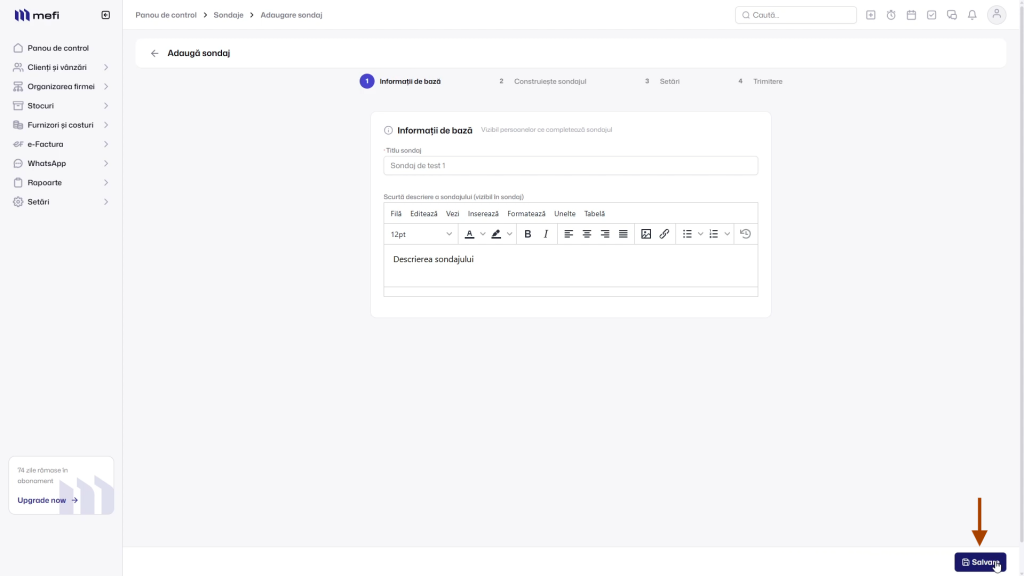 Cum configurezi corect un sondaj | Pasul 3 - completați informațiile de bază și salvați
