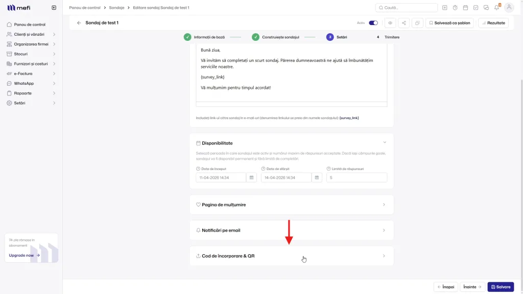 Cum distribui un sondaj | Pasul 3 - accesați secțiunea cod de încorporare & qr