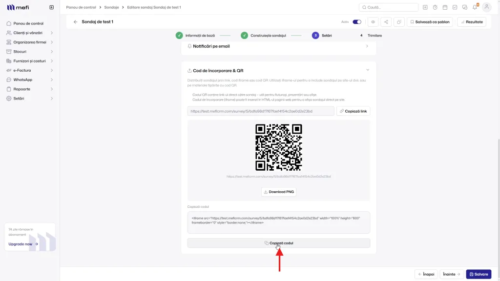 Cum distribui un sondaj | Pasul 6 - încorporați sondajul pe site prin cod iframe