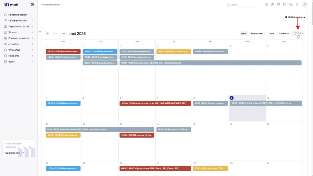 Monitorizez | Pasul 1 - deschide filtrele din zona calendarului