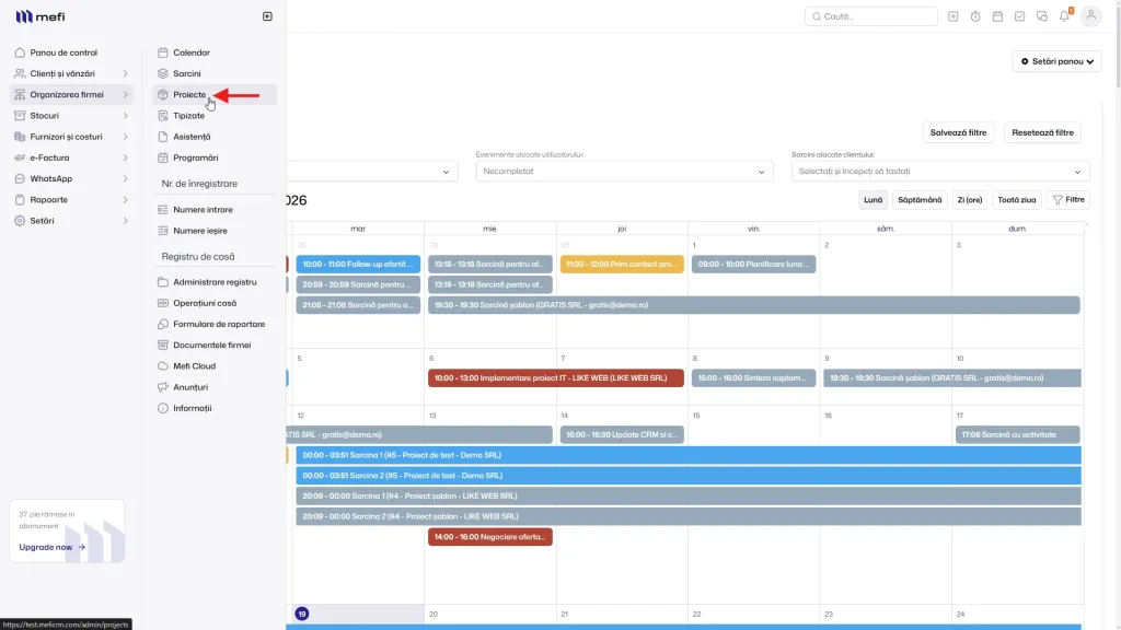Pasul 1 - acceseză modulul proiecte din meniu