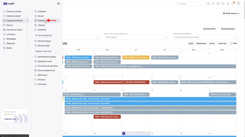 Pasul 1 - acceseză modulul proiecte din meniu