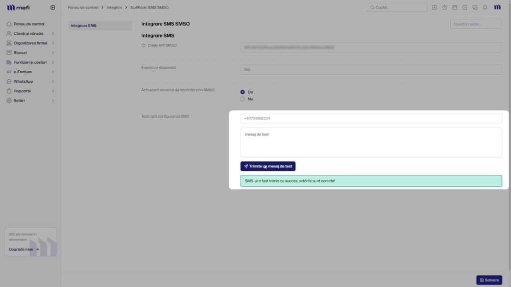 Integrare smso | Pasul 11 - testează configurarea sms