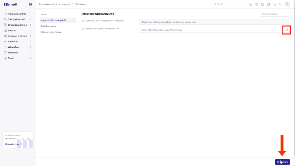 Integrare whatsapp | Pasul 13 - generezi verify token-ul și copiezi datele necesare
