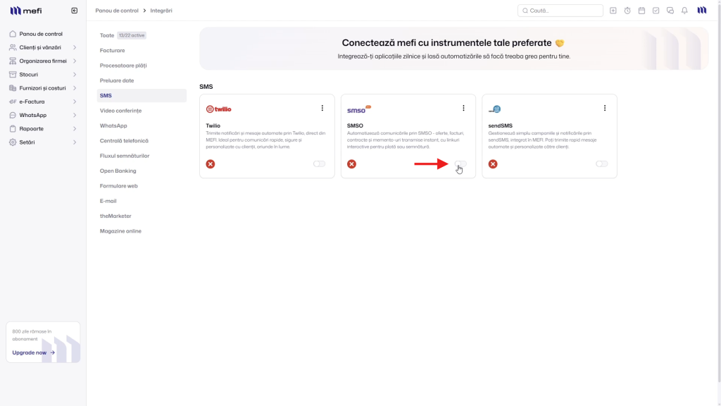 Integrare smso | Pasul 2 - activează integrarea cu smso