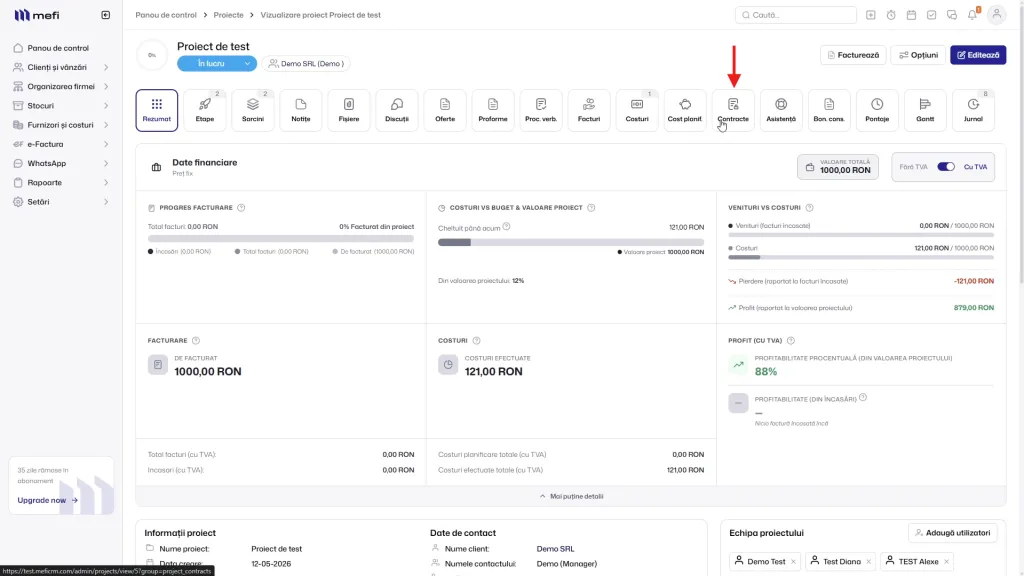 Pasul 3 - acceseză tab-ul contracte