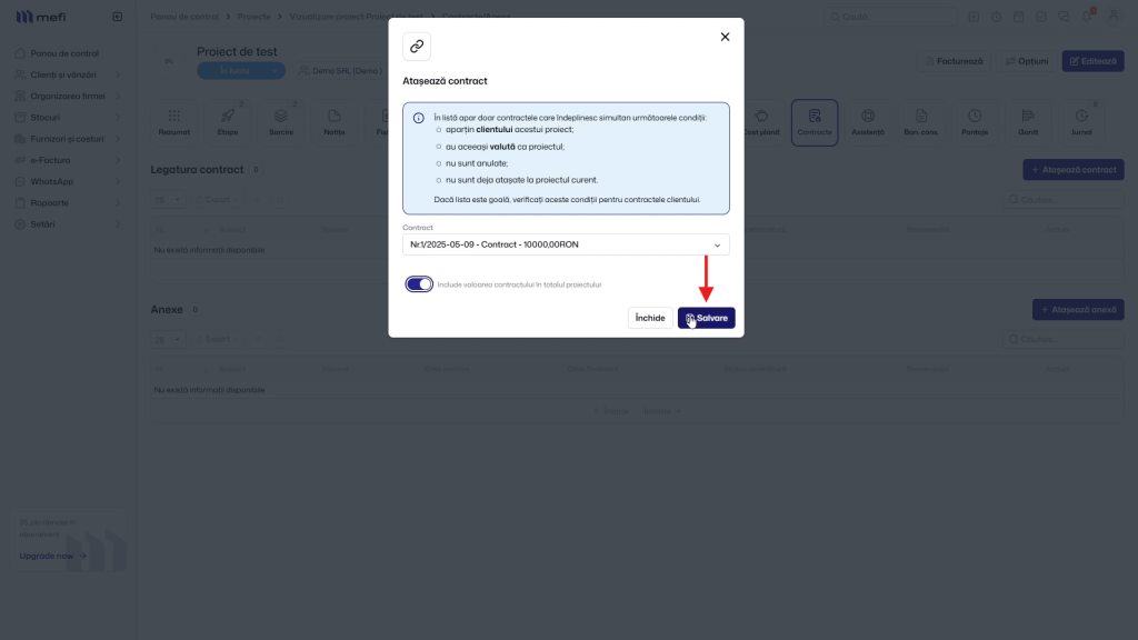 Pasul 5 - selectează contractul și salvează