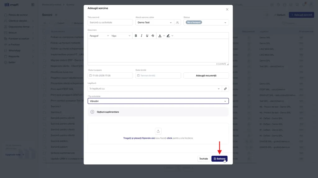 Pasul 6 - completează sarcina inclusiv câmpul personalizat