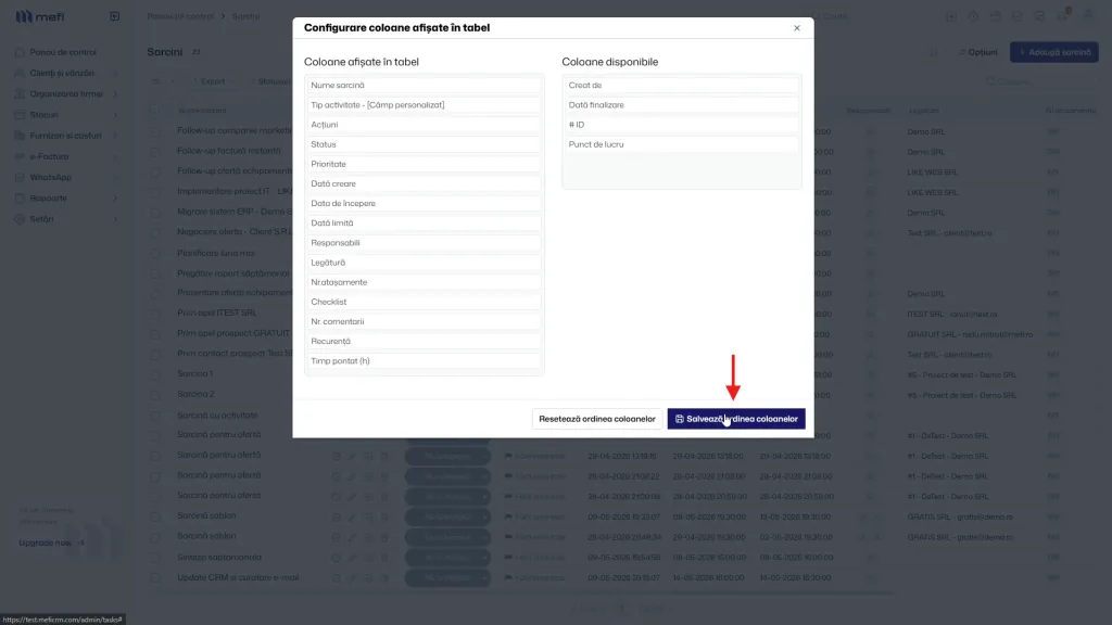 Pasul 8 - adaugă coloana câmpului personalizat în tabel