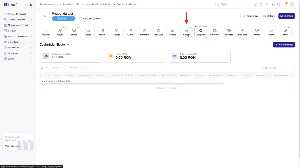 Pasul 8 - verifică transferul în tab-ul costuri efectuate
