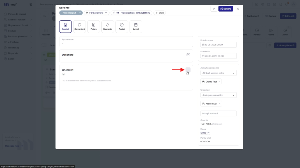 Proiect șablon | Pasul 9 - adaugă elemente de checklist la sarcină